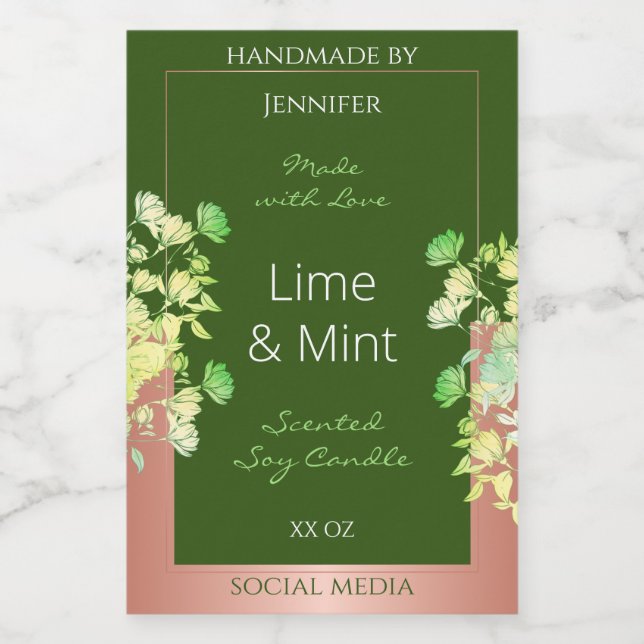 Forest Green Floral Product Labels with Rose Gold (Single Label)