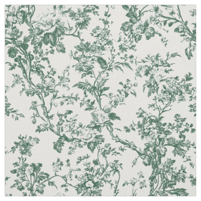 Forest Green Floral Toile Fabric (Swatch)