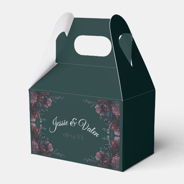 Forest Green Floral Wedding Favour Box (Front Side)