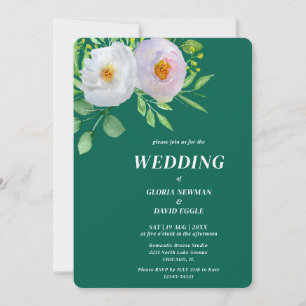 Forest Green Floral Wedding Invitation
