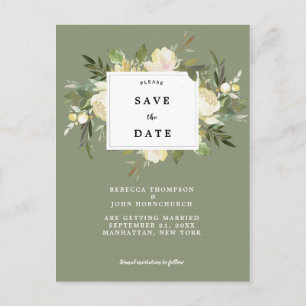 forest green floral wedding save the date card