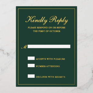 Forest Green Formal Wedding Foil RSVP Card