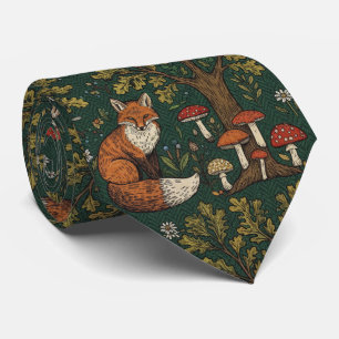 Forest Green Fox & Mushrooms Tie