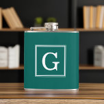 Forest Green Framed Monogram Hip Flask<br><div class="desc">Modern and trendy monogram initial.</div>