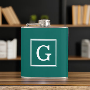 Forest Green Framed Monogram Hip Flask