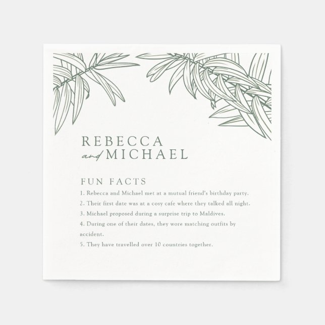 Forest Green Fun Facts Simple Botanical  Napkin (Front)