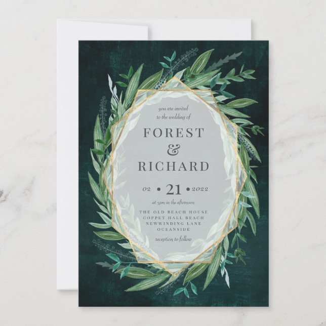 Forest Green Geometric Vintage Frame Invitation (Front)