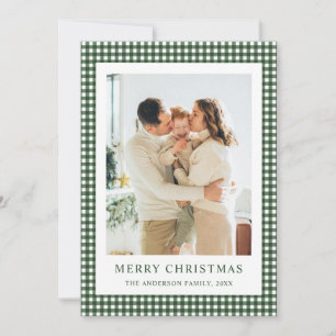 Forest Green Gingham Christmas Photo Holiday Card