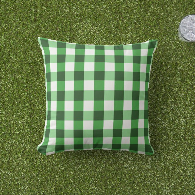 Forest Green Gingham Pattern Cushion (Grass)