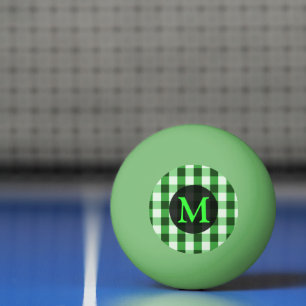 Forest Green Gingham Pattern Personalised Monogram Ping Pong Ball