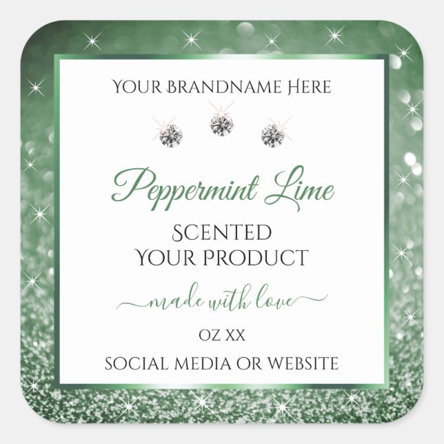 Forest Green Glitter White Product Labels Diamonds (Front)