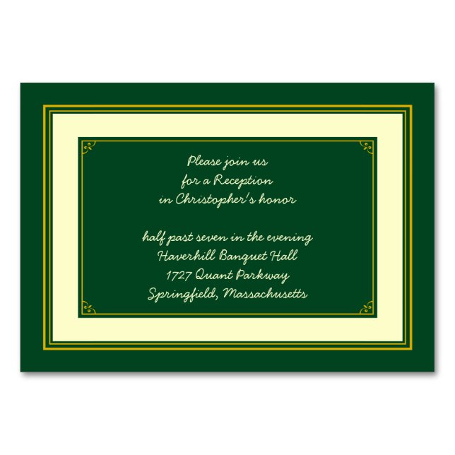 Forest Green Gold Bar Mitzvah Reception Insert Table Number (Front)