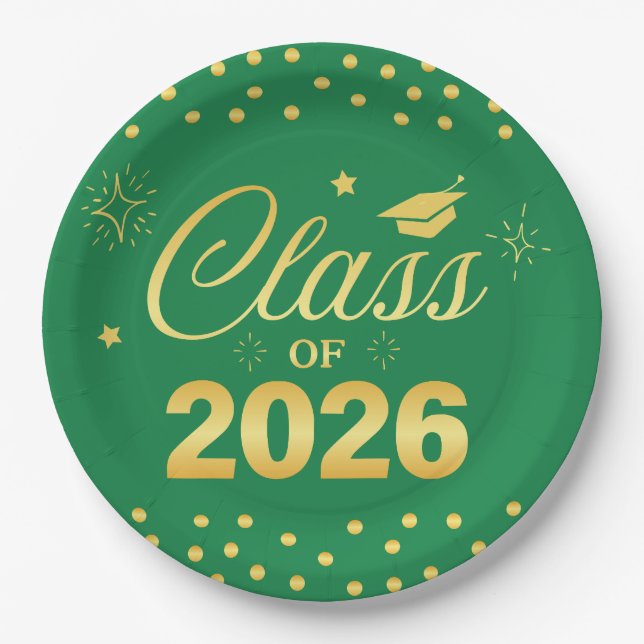 Forest Green Gold Class of 2026 Graduation Plates (Front)