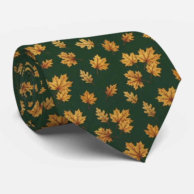Forest Green & Gold Maple Leaf Elegant Autumn   Tie (Rolled)