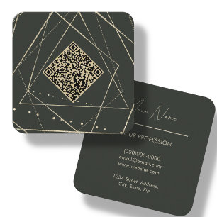 Forest Green & Gold QR Code Square Business Card
