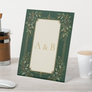 Forest Green Gold Wedding pedestal sign