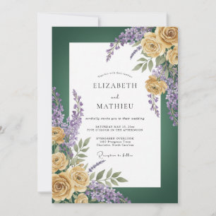 Forest Green Golden Rose Wedding Invitation