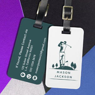 Forest Green Golf Masculine Personalized Golfer Luggage Tag