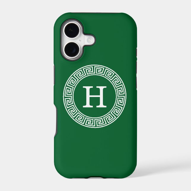 Forest Green Greek Key Rnd Frame Initial Monogram (Back)