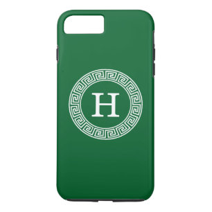 Forest Green Greek Key Rnd Frame Initial Monogram Case-Mate iPhone Case