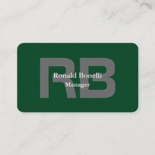 Forest Green Grey Bold Monogram Stylish Modern Business Card