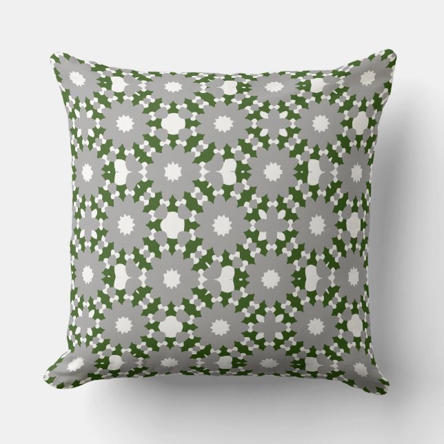 Forest Green Grey White Connected Circles Pattern Cushion (Front)