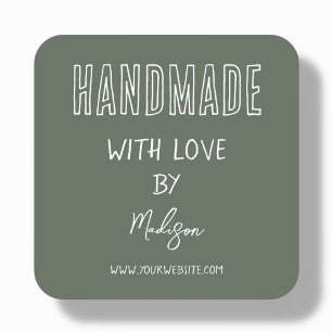 Forest Green Handmade With Love Square Sticker