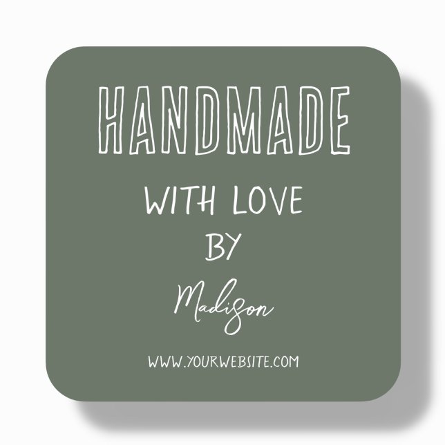 Forest Green | Handmade With Love Square Sticker (Creator Uploaded)