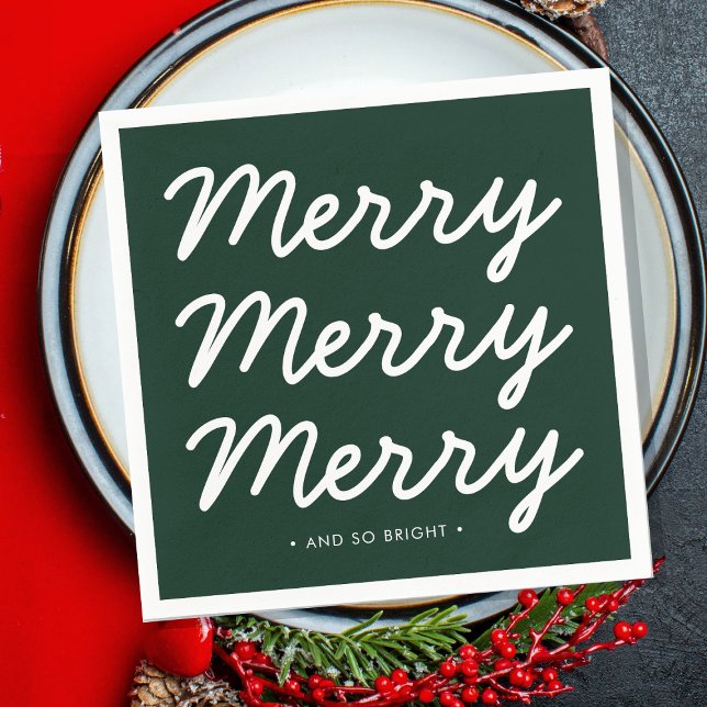 Forest Green Holiday Napkin (Merry Christmas, typography cheerful green paper napkins.)