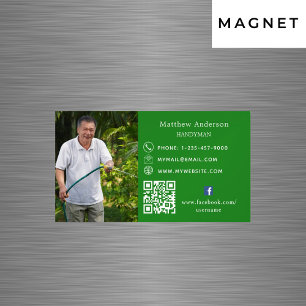 Forest green home repairs photo QR code handyman Magnetic Business Card