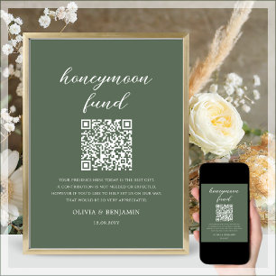 Forest Green Honeymoon Fund QR Code Wedding Sign