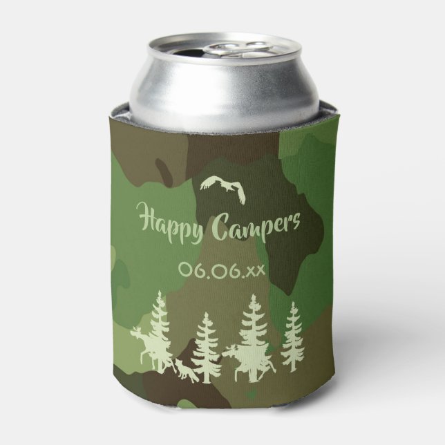 Forest green hunters camouflage and wildlife print can cooler (Can Front)