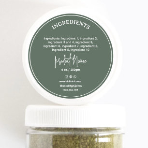 Forest green ingredient Product Label Sticker