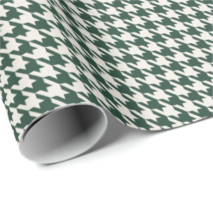 Forest Green & Ivory Houndstooth Pattern Elegant Wrapping Paper