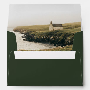 Forest Green Ivory Serif Wedding Return Address Envelope