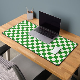 Forest Green & Ivory Square Style Pattern Desk Mat