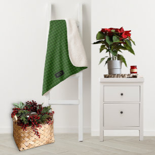 Forest Green Knitted Look Plaid - Add Initials to Sherpa Blanket