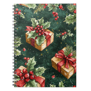 Forest Green Kraft Gift Christmas Holly Notebook