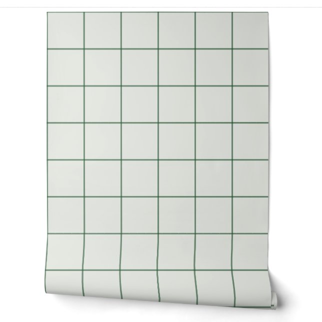 Forest Green Large Windowpane Check Wallpaper (Unrolling)