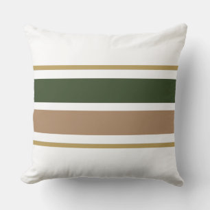 Forest Green Light Brown White Racing Stripes Cushion