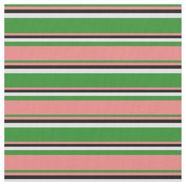Forest Green, Light Coral, Black & Lavender Lines Fabric (Close Up)