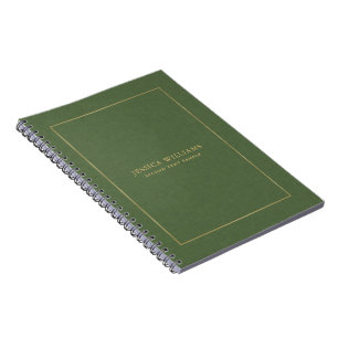 Forest Green Linen Texture Image Gold frame Notebook