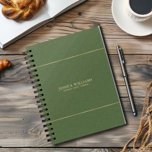 Forest Green Linen Texture Image Gold frame Notebook