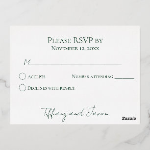 Forest Green Luxe Real Foil Wedding RSVP Holiday Postcard