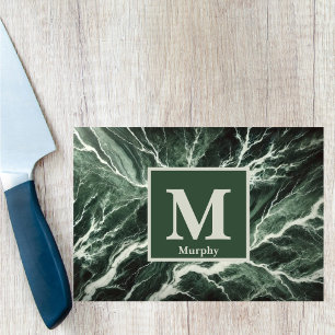 Forest Green Marble with White Veins Monogram Cutting Board