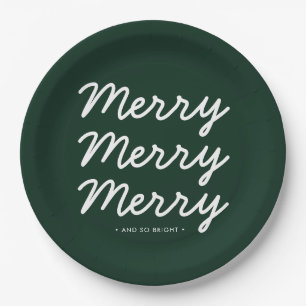 Forest Green Merry Christmas Paper Plate