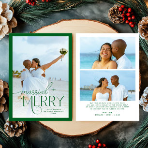 Forest Green Merry & Married Photo Christmas Holiday Card