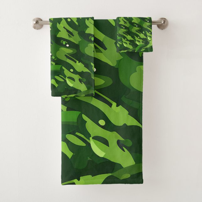 Forest Green Military Camouflage Pattern Bath Towel Set (Insitu)