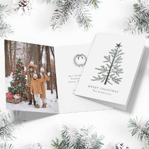 Forest Green Minimal Christmas Pine Tree Photo Holiday Card