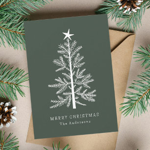 Forest Green Minimal Christmas Pine Tree Photo Holiday Card